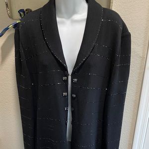 Stunning Full Length Black Knit Sequin St John Evening Coat by Marie Gray sz 16